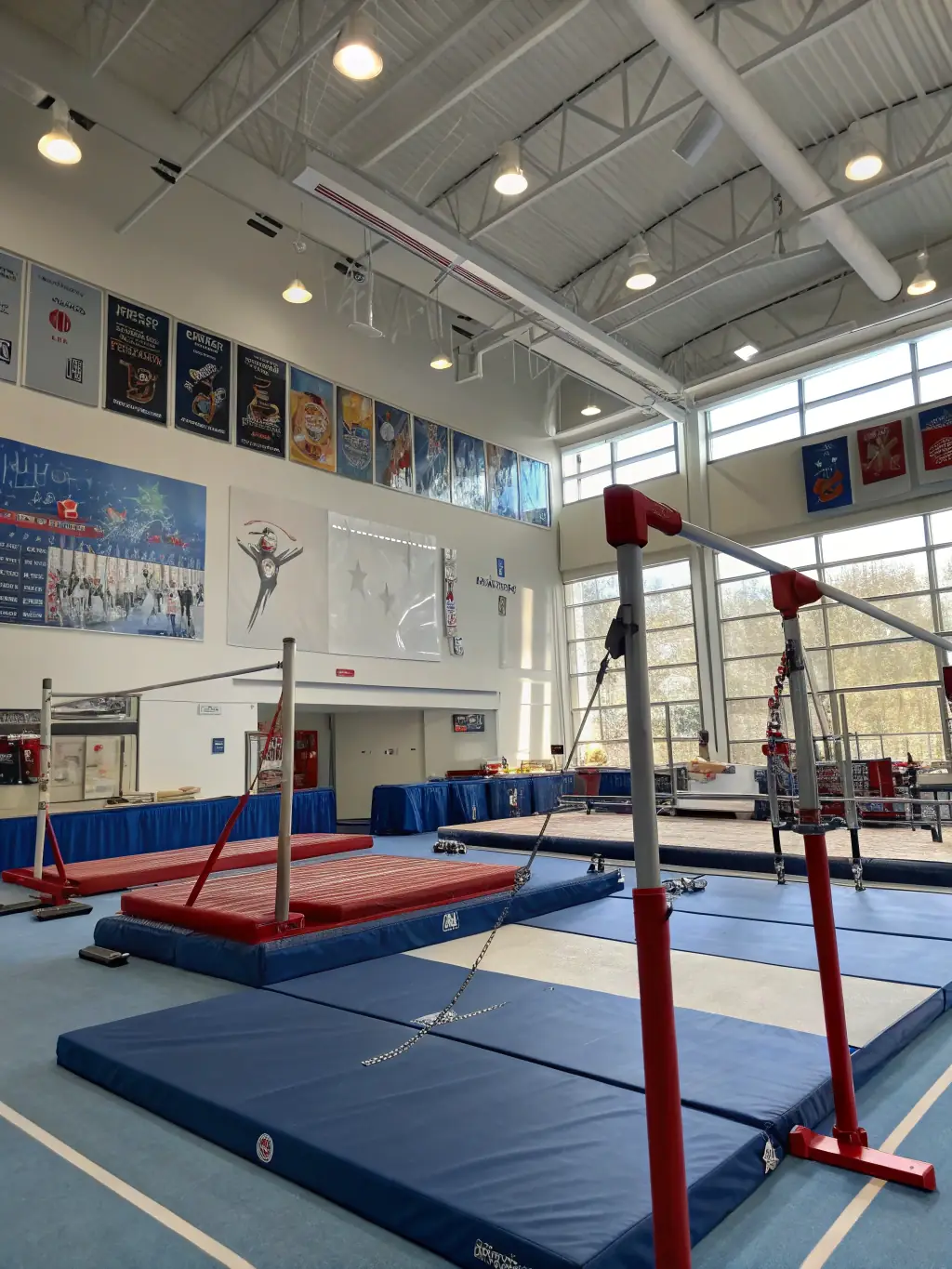 An image of AGVM's modern gymnastics facility, featuring state-of-the-art equipment and a spacious, well-lit training area.